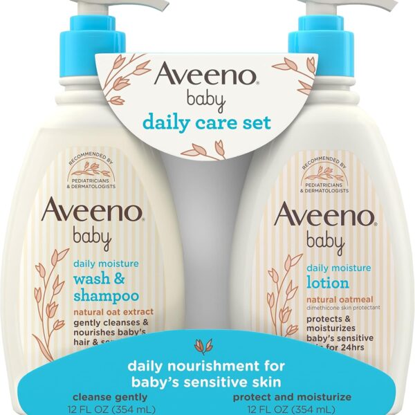 Aveeno Baby Daily Care Gift Set with Oat Extract & Prebiotic Oat, Contains Daily Moisturizing Body Lotion & Gentle 2-in-1 Baby Bath Wash & Shampoo (Pack of 2)